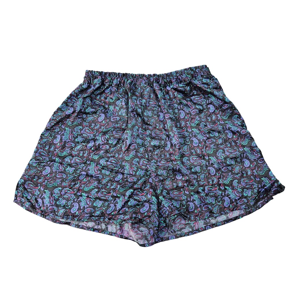 Naked Silk Shorts Womens L Black Purple Paisley 100% Silk Boho Festival Sleep